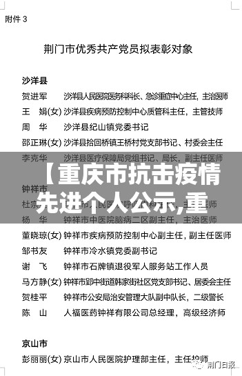 【重庆市抗击疫情先进个人公示,重庆市抗击疫情先进个人公示名单】