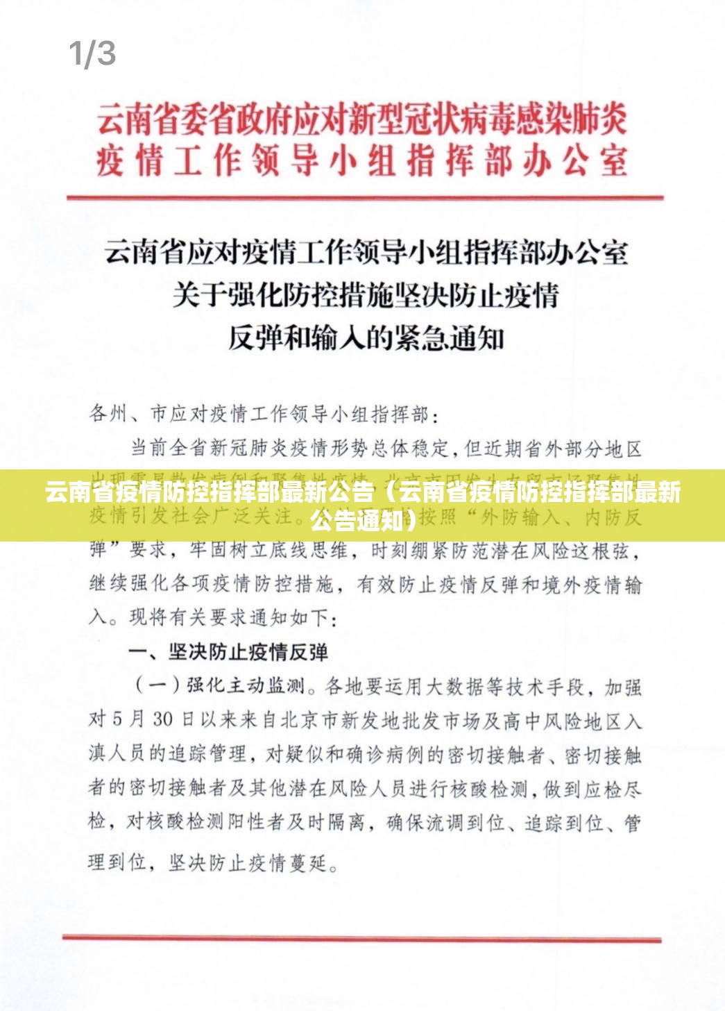 云南省疫情防控指挥部最新公告（云南省疫情防控指挥部最新公告通知）